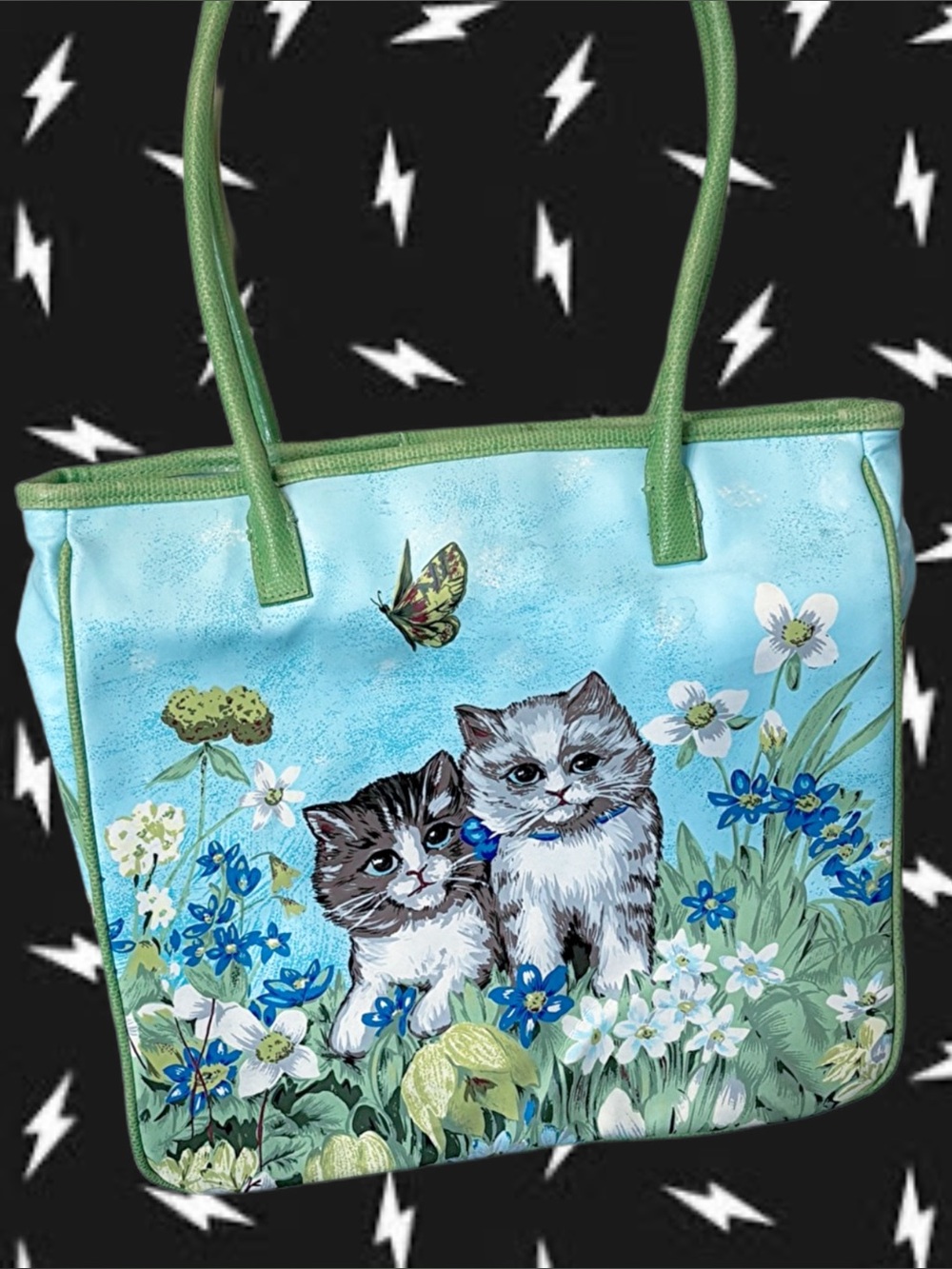 Vintage Y2k Avon PVC Kitties Shoulder Bag Tote Cats and Butterflies